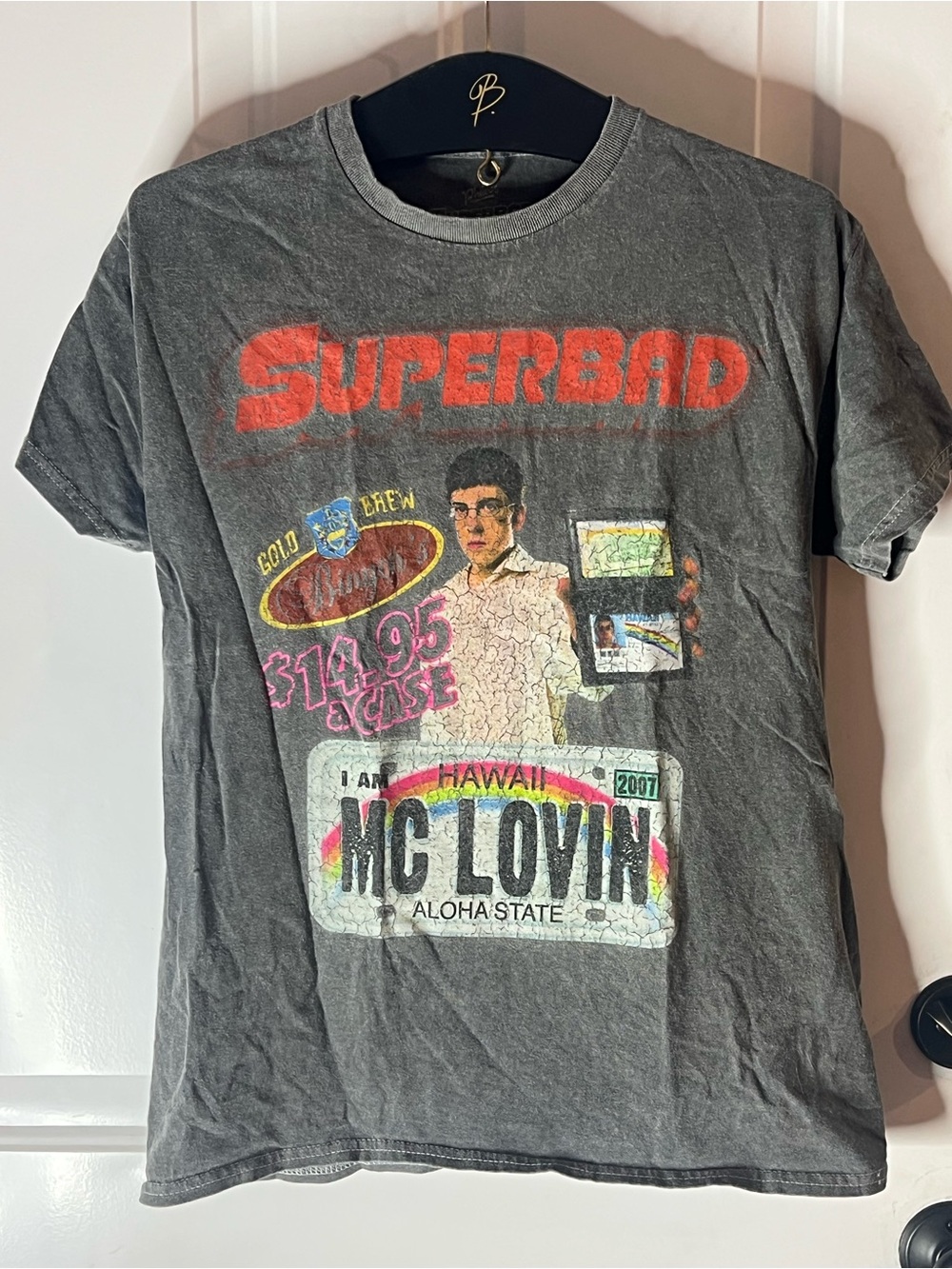 PHILCOS SUPERBAD MENS SHIRT SIZE SMALL FADED CRACKED PRINT MC LOVIN SHORT SLEEVE